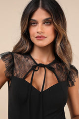 Coveted Crush Black Lace Tie-Neck Bodysuit