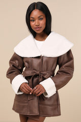 Paris Brown and White Oversized Shearling Jacket