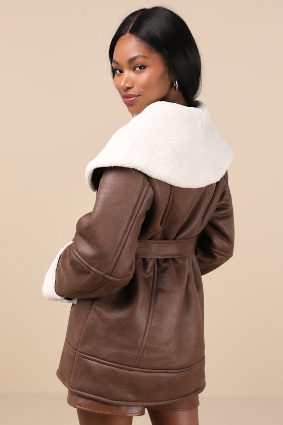 Paris Brown and White Oversized Shearling Jacket