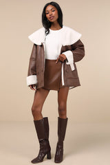 Paris Brown and White Oversized Shearling Jacket