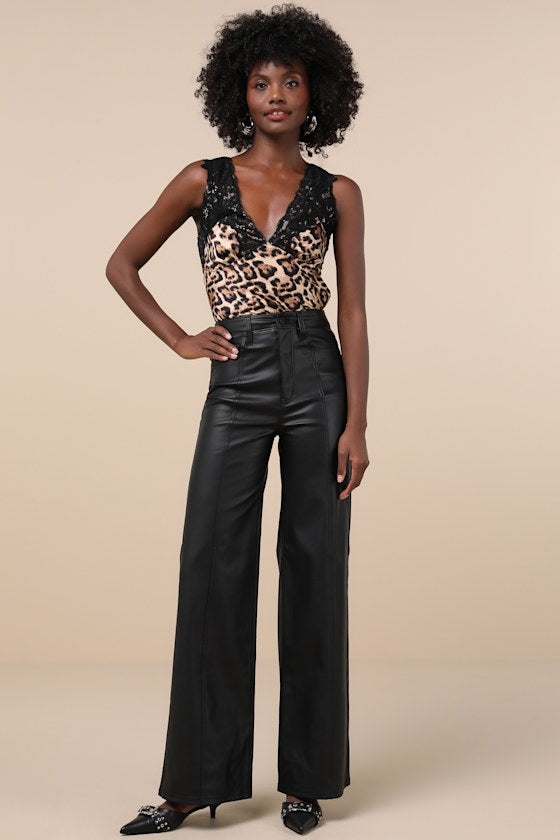 Far Out Vegan Black Vegan Leather High-Rise Wide-Leg Pants
