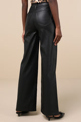 Far Out Vegan Black Vegan Leather High-Rise Wide-Leg Pants
