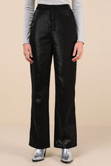 Confirmedly Chic Shiny Black High-Rise Wide-Leg Trouser Pants