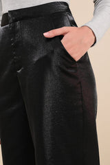 Confirmedly Chic Shiny Black High-Rise Wide-Leg Trouser Pants