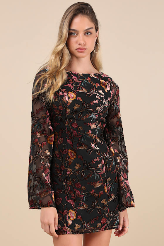 Charismatic Influence Black Burnout Velvet Cowl Back Mini Dress