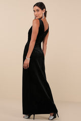 Beautiful Evenings Black Velvet Twist-Front Maxi Dress