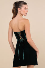 Poised Favorite Emerald Velvet Bustier Strapless Mini Dress