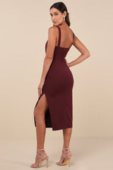 Vibrant Allure Plum Square Neck Sleeveless Bodycon Midi Dress