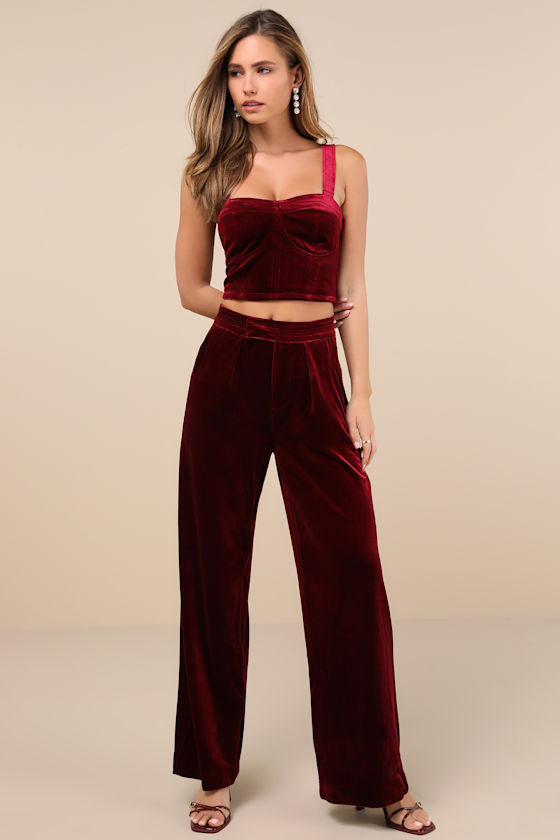 Sneak Peak Burgundy Velvet Bustier Crop Top