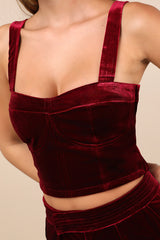 Sneak Peak Burgundy Velvet Bustier Crop Top