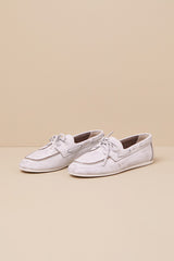 SAG White Leather Distressed Lace-Up Loafers
