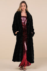 Fantastically Cozy Black Quilted Faux Fur Long Coat