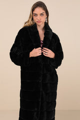 Fantastically Cozy Black Quilted Faux Fur Long Coat