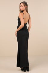 Completely Regal Black Rhinestone Sleeveless Column Maxi Dress