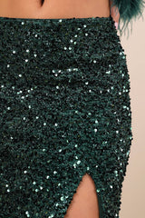 Sparkling Behavior Emerald Green Sequin High-Rise Midi Skirt