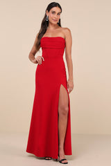 Spellbinding Allure Red Bustier Strapless Mermaid Maxi Dress