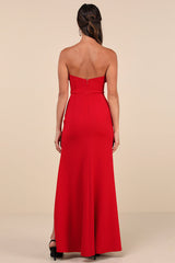 Spellbinding Allure Red Bustier Strapless Mermaid Maxi Dress