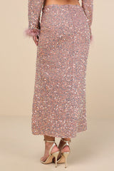 Sparkling Behavior Mauve Pink Sequin High-Rise Midi Skirt