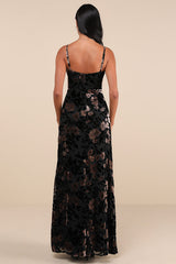 Effortless Celebration Black Floral Burnout A-Line Maxi Dress