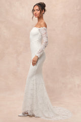 Beloved Promise White Lace Off-the-Shoulder Mermaid Maxi Dress