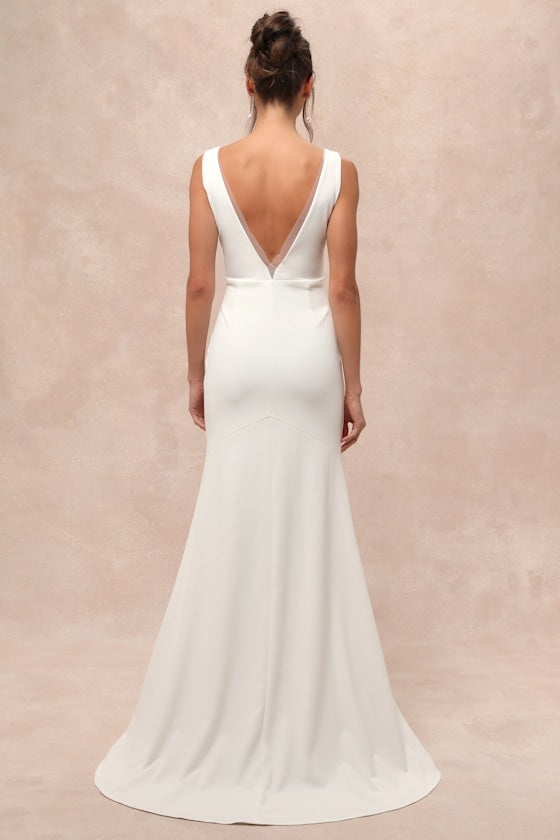 Captivating Promise White Sleeveless Mermaid Maxi Dress