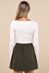 Convincing Charm Dark Olive Green Suede Mini Skirt