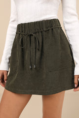 Convincing Charm Dark Olive Green Suede Mini Skirt