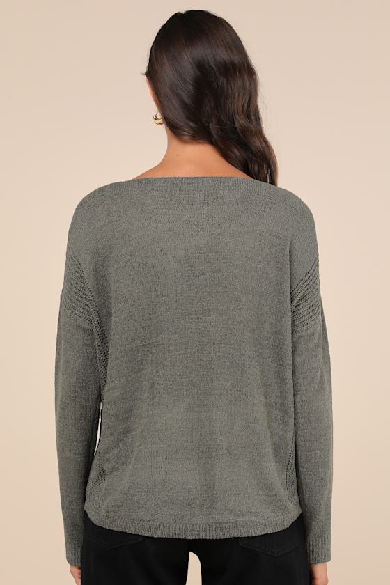 Positive Affirmations Olive Green Loose Knit Sweater