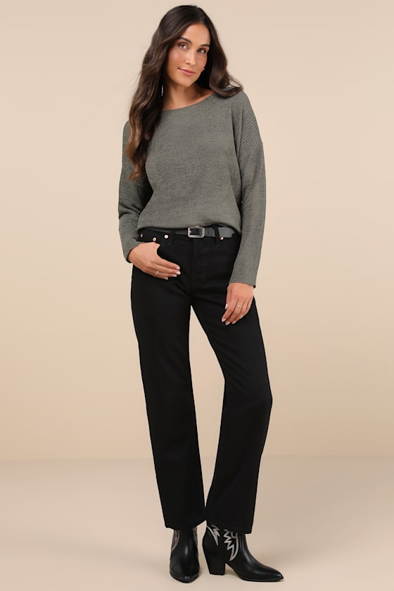 Positive Affirmations Olive Green Loose Knit Sweater