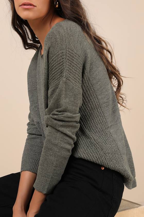 Positive Affirmations Olive Green Loose Knit Sweater