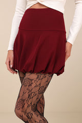 Exceptionally Aesthetic Wine Red High-Rise Bubble-Hem Mini Skirt