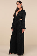 Ravishing Marvel Black Burnout Floral Cutout Wide-Leg Jumpsuit