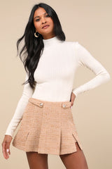 Idyllic Option Ivory Pointelle Knit Mock Neck Sweater Top