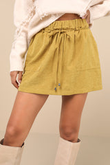 Convincing Charm Mustard Yellow Suede Mini Skirt