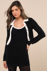 Splendid Duo Black Eyelash Knit Two-Piece Dress & Cardigan Set
