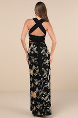 Pemberley Black Jacquard Lace-Up Maxi Dress