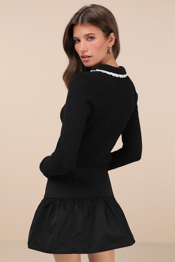 Rantifu Black Button-Front Mini Skirt