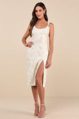 Immaculate Chicness Ivory Floral Brocade Midi Dress
