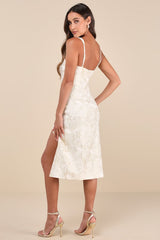 Immaculate Chicness Ivory Floral Brocade Midi Dress