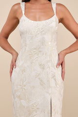Immaculate Chicness Ivory Floral Brocade Midi Dress