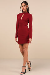 Sultry Favorite Dark Red Backless Mini Dress