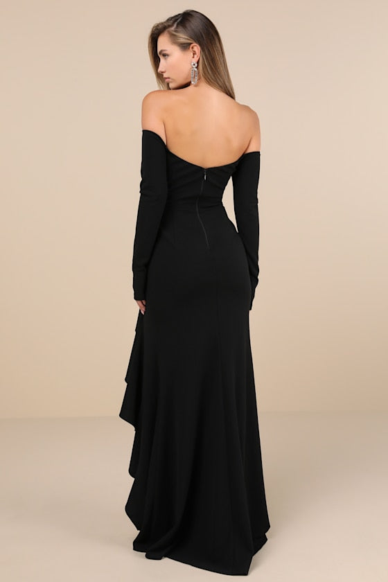 Notorious Perfection Black Off-the-Shoulder Ruffled Maxi Dress