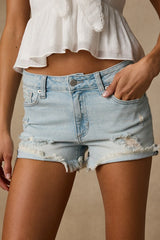 Trail Blazer Light Wash Distressed Denim Cutoff Shorts