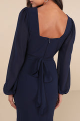 Tier Elegance Navy Long Sleeve Tiered Maxi Dress