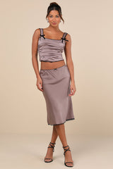 Stan Taupe Satin Ruched Crop Top