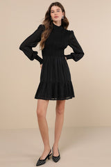 Heartful Romance Black Striped Smocked Long Sleeve Mini Dress