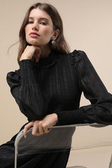 Heartful Romance Black Striped Smocked Long Sleeve Mini Dress