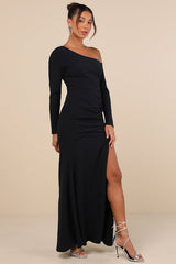 Elegant Sensation Navy Blue Asymmetrical Pleated Maxi Dress