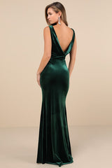 Ravishing Poise Green Velvet Cowl Back Sleeveless Maxi Dress