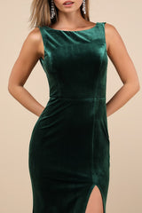 Ravishing Poise Green Velvet Cowl Back Sleeveless Maxi Dress